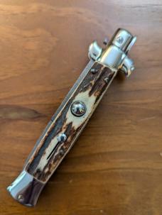 FRANK BELTRAME 23CM-9" DAMASCUS STAG BAYONET STILETTO WITH NICKEL SILVER BOLSTERS 