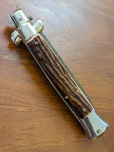 FRANK BELTRAME 23CM-9" DAMASCUS STAG BAYONET STILETTO WITH NICKEL SILVER BOLSTERS 