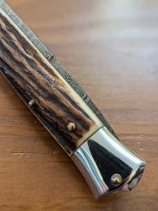 FRANK BELTRAME 23CM-9" DAMASCUS STAG BAYONET STILETTO WITH NICKEL SILVER BOLSTERS 