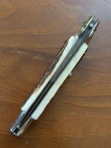 FRANK BELTRAME 23CM-9" DAMASCUS STAG BAYONET STILETTO WITH NICKEL SILVER BOLSTERS 