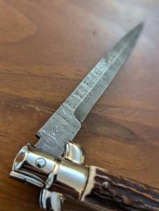 FRANK BELTRAME 23CM-9" DAMASCUS STAG BAYONET STILETTO WITH NICKEL SILVER BOLSTERS 