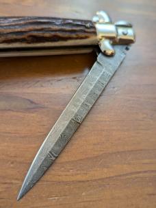 FRANK BELTRAME 23CM-9" DAMASCUS STAG BAYONET STILETTO WITH NICKEL SILVER BOLSTERS 