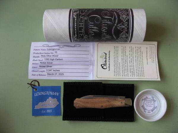   DANIELS FAMILY KNIFE BRANDS-TITUSVILLE CUTLERY-LEXINGTONIAN-HOLY OLIVE WOOD