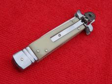 7.5"  Leverlock Stiletto switchblade knife Ivory Handles swedge grind Blade