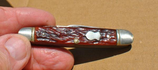 Boker USA 1941-83 Two Blade Jigged Red Bone 3" Closed Mirror Polish With Tarnish Factory Snap Tight