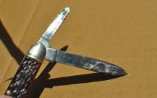 Boker USA 1941-83 Two Blade Jigged Red Bone 3" Closed Mirror Polish With Tarnish Factory Snap Tight