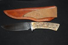 Jack Squires custom handmade integral knife, well matched gnarly stag scales, unused 