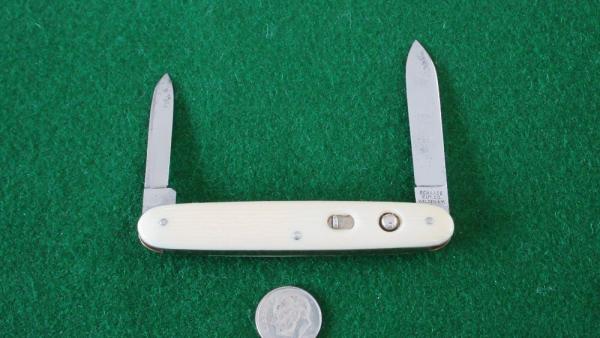 c .pre-1948 SCHRADE CUT CO. 3-3/8" DOUBLE Switchblade Imitation Ivory Unused c .pre-1948 SCHRADE CUT CO. 3-3/8" DOUBLE Switchblade Imitation Ivory Unused