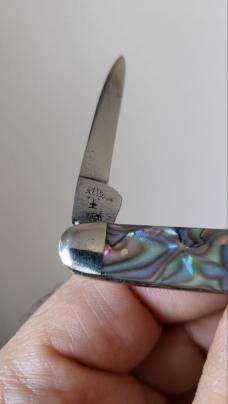 3 1/8" H. Boker & Co's Improved Cutlery (1867-1910) 2-Blade Pen Knife, Abalone Celluloid 
