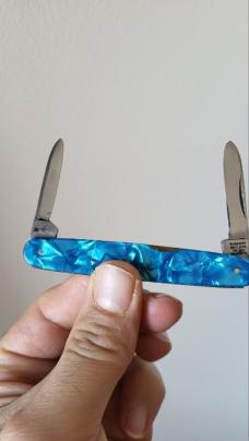 3 1/4" Joseph Rodgers 2-Blade Pen Knife, Nice Blue Celluloid Scales