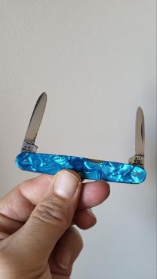 3 1/4" Joseph Rodgers 2-Blade Pen Knife, Nice Blue Celluloid Scales