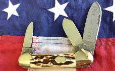 1986 Bulldog Brand 3 Blade "Our Best" Canoe w/ Great Stag Handles -NOS & NM