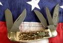 1993 Bulldog Brand 5 Blade Knife w/ Great Stag Handles -NOS & NM