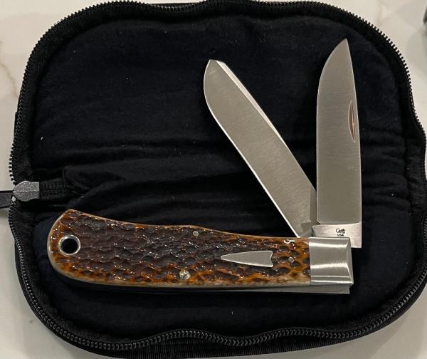 #10367 CASE XX TONY BOSE COLLABORATION 2019 BROWN BULLNOSE TRAPPER KNIVES NEW