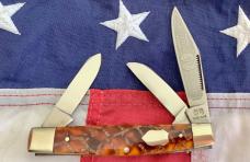Bulldog Brand Stockman Pocket Knife w/ Brown Synthetic Handles -NOS