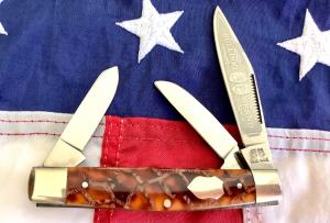 Bulldog Brand Stockman Pocket Knife w Brown Synthetic Handles -NOS