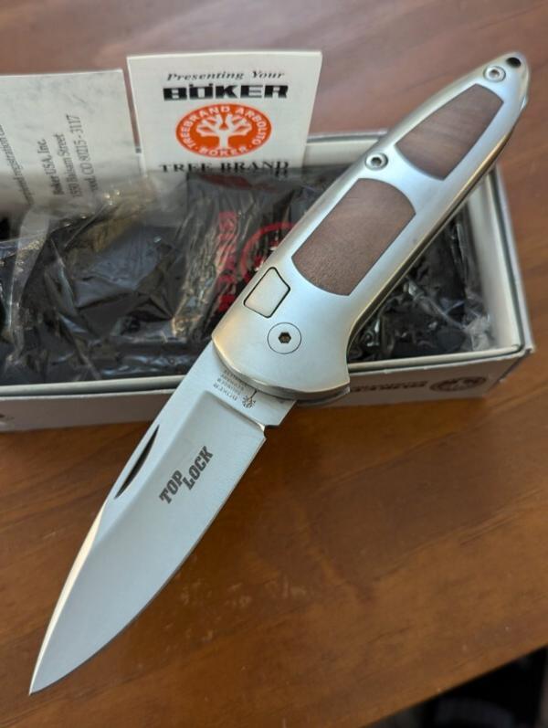 ORIGINAL GERMAN MADE 1990'S BOKER TOP LOCK AUTOMATIC 707TW THUYA WOOD SATIN BLADE