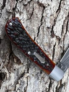 SACRED BEAR "TORY UTT" CUSTOM JIGGED BONE DAMASCUS MEDIUM TRAPPER