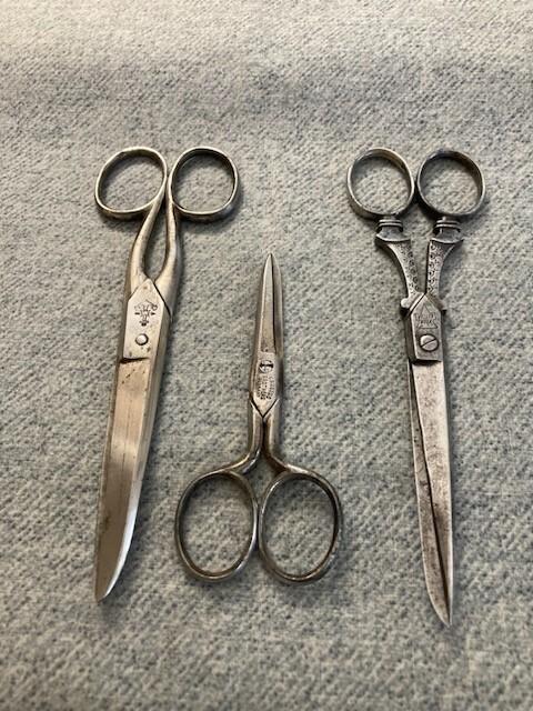 Antique (3) Pair of Hair Cutting/Sewing Scissors:  Keen Kutter, Wester & Butz, Krusius Brothers