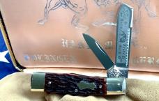 Bulldog Brand Hand Made (Heavy Duty) 3 & 1/2" Gunstock Knife w/ Brown Bone Handles