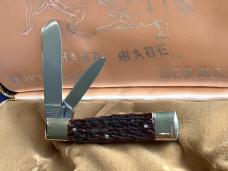 Bulldog Brand Hand Made (Heavy Duty) 3 & 1/2" Gunstock Knife w/ Brown Bone Handles