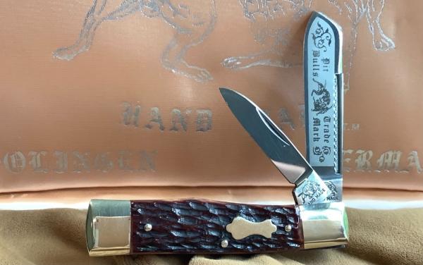 Bulldog Brand Hand Made (Heavy Duty) 3 & 1/2" Gunstock Knife w/ Brown Bone Handles Bulldog Brand Hand Made (Heavy Duty) 3 & 1/2" Gunstock Knife w/ Brown Bone Handles