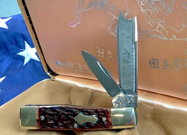 Bulldog Brand Hand Made (Heavy Duty) 3 & 1/2" Gunstock Razor Knife w/ Brown Bone Handles