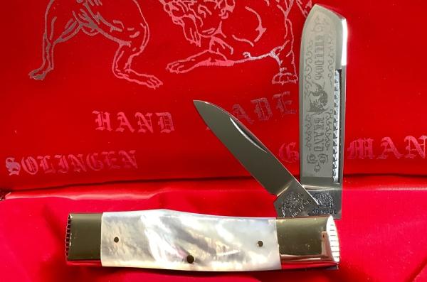 Bulldog Brand Hand Made (Heavy Duty) 3 & 1/2" Gunstock Knife w/ Flashy Mother of Pearl Handles Bulldog Brand Hand Made (Heavy Duty) 3 & 1/2" Gunstock Knife w/ Flashy Mother of Pearl Handles