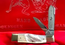 Bulldog Brand Hand Made (Heavy Duty) 3 & 1/2" Gunstock Knife w/ Flashy Mother of Pearl Handles