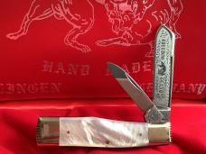 Bulldog Brand Hand Made (Heavy Duty) 3 & 1/2" Gunstock Knife w/ Flashy Mother of Pearl Handles