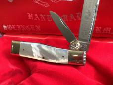Bulldog Brand Hand Made (Heavy Duty) 3 & 1/2" Gunstock Knife w/ Flashy Mother of Pearl Handles