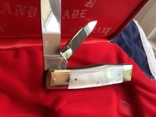 Bulldog Brand Hand Made (Heavy Duty) 3 & 1/2" Gunstock Knife w/ Flashy Mother of Pearl Handles