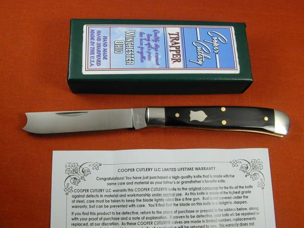 Cooper Cutlery Smooth Buffalo Horn Razor Trapper Knife NIT Made in USA 5119BH