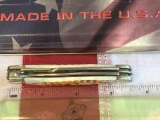 2014 Case xx Canoe w/ Brown Corn Cobb Jigged Bone Handles (mdl# 6318 SS) & USA Flag Shield -NOS