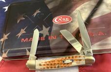 2014 Case xx Canoe w/ Brown Corn Cobb Jigged Bone Handles (mdl# 6318 SS) & USA Flag Shield -NOS
