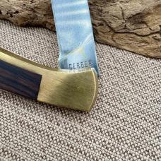 Gerber Portland OR Brass & Wood Folding Single Blade Lockback Pocket Knife (36)