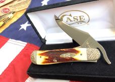 2012 Case xx Russlock Knife w/ Super Red Stag Handles (mdl# R51953L SS) -NOS in Orig hard black box
