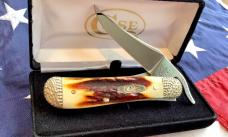 2012 Case xx Russlock Knife w/ Super Red Stag Handles (mdl# R51953L SS) -NOS in Orig hard black box