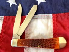 Case xx 2000 Trapper (MDL# 5254) Knife with Nice Brown Bone Handles & Rebel Flag &American Flag -NOS