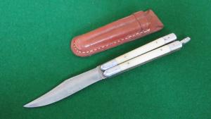 WWII Philippines BATANGAS Balisong Butterfly BOWIE WHITE BONE amp POUCH