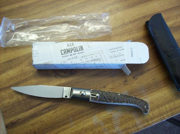 A.G.A. Campolin Pattada Scarce Italian Automatic Genuine Stag/Antler UNUSED W/Pouch & Box