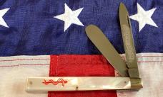 Rare 1997 Bulldog Brand HAND MADE 2 Blade Doctor Knife w/ Mother of Pearl Handles +Red Snake Etching