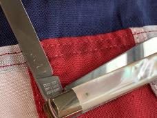 Rare 1997 Bulldog Brand HAND MADE 2 Blade Doctor Knife w/ Mother of Pearl Handles +Red Snake Etching