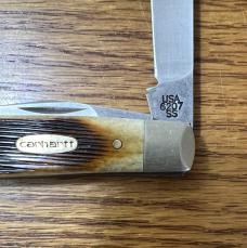 CASE XX USA 6207 SS CARHARTT SHIELD MINI TRAPPER POCKET KNIFE BONE HANDLE