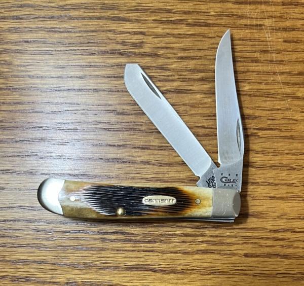 CASE XX USA 6207 SS CARHARTT SHIELD MINI TRAPPER POCKET KNIFE BONE HANDLE