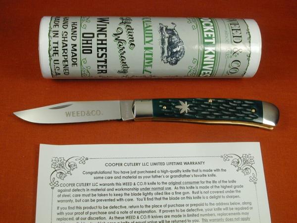 Weed & Co. Green Jigged Bone Trapper Knife from Cooper Cutlery USA 5119GJB