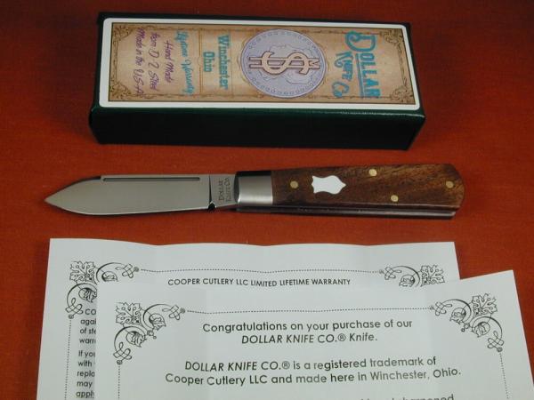 Dollar Knife Co. Smooth Franciscan Walnut with White Shield Jack Knife from Cooper Cutlery USA FW WS