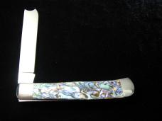Cooper Cutlery Smooth Abalone Shell Razor Trapper Knife Rare NIB Made in USA ABALONE