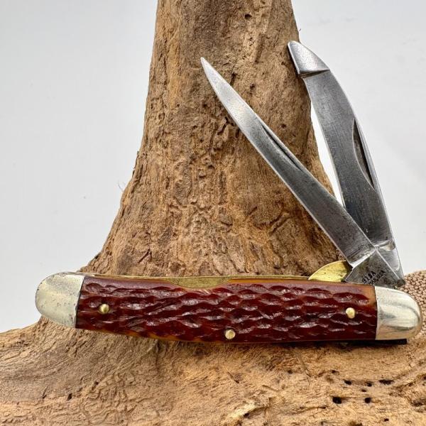 Crosman 918A 2 Blade Vintage Folding Pocket Knife Jigged Delrin Handles (131)