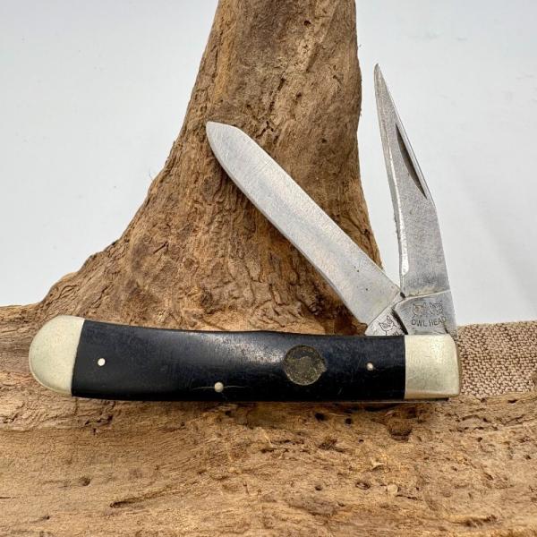 Owl Head Trapper Solingen Black Handle Traditional 2 Blade Pocket Knife (136)